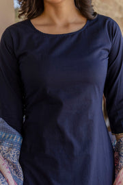 Women Navy Blue Kurta Set With Pants & printed Dupatta