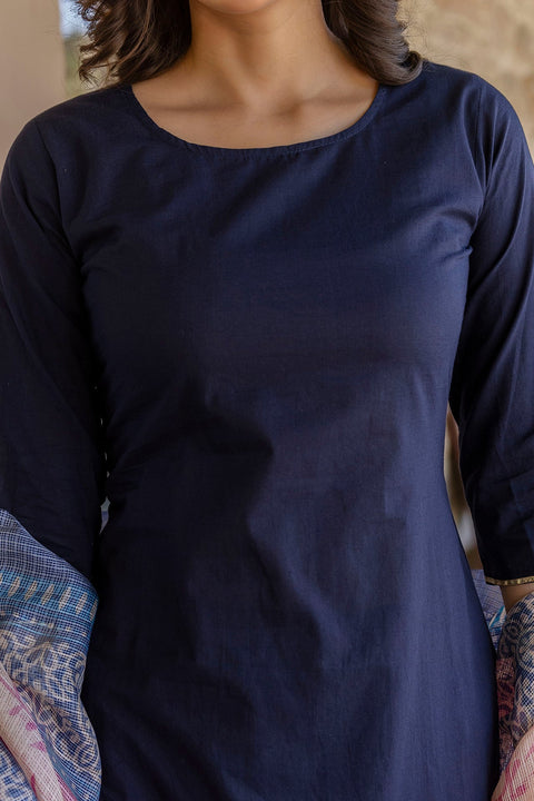 Women Navy Blue Kurta Set With Pants & printed Dupatta