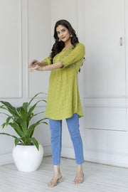 Women Green printed 3/4th sleeve cotton tunic