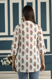 White printed 3/4th sleeve cotton tunic