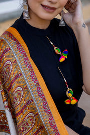 Women Black Kurta Set with Pants & Bhagalpuri Multi Colored Dupatta