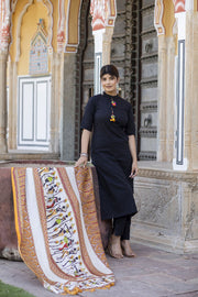 Women Black Kurta Set with Pants & Bhagalpuri Multi Colored Dupatta