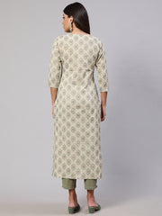 Women Cream Printed Straight Kurta With Three Quarter Sleeves