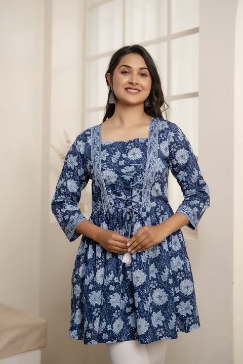 Women Blue Printed Peplum Top