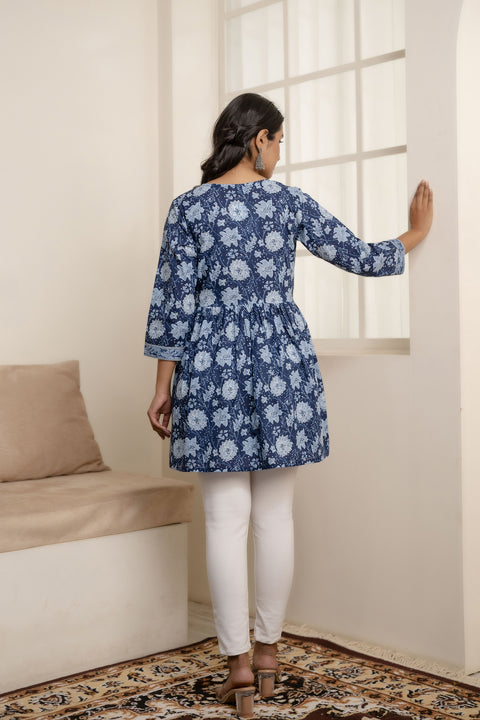 Women Blue Printed Peplum Top