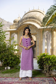 Women Purple Ethnic Straight Sleeveless Kurta