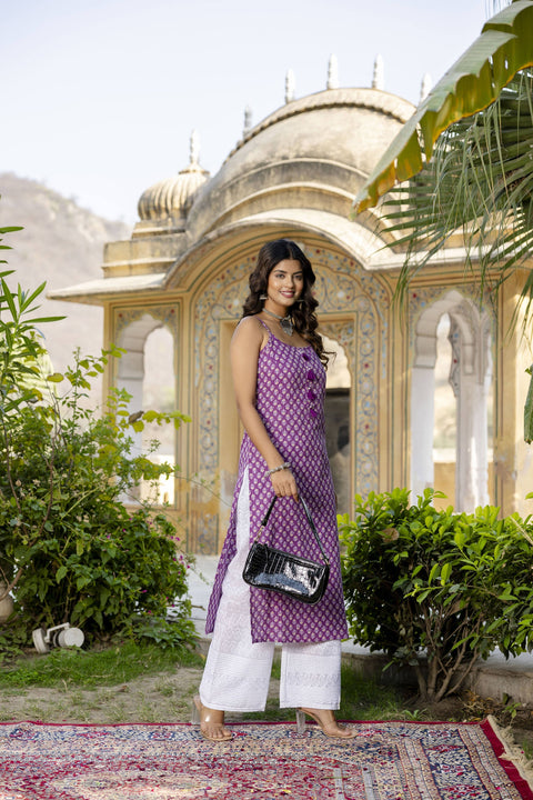 Women Purple Ethnic Straight Sleeveless Kurta