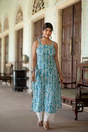 Women Blue Abstract Printed Sleeveless Kurta
