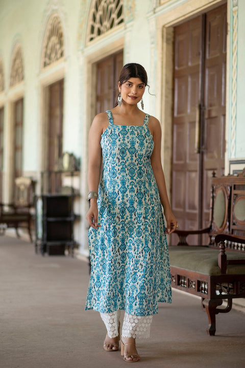 Women Blue Abstract Printed Sleeveless Kurta