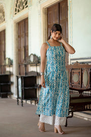 Women Blue Abstract Printed Sleeveless Kurta