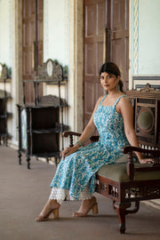 Women Blue Abstract Printed Sleeveless Kurta