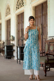 Women Blue Abstract Printed Sleeveless Kurta
