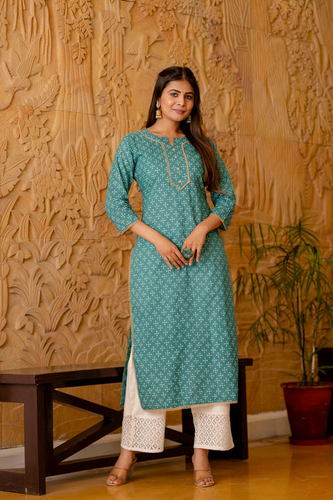 Women Green Bandhani Printed Straight Kurta
