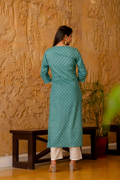 Women Green Bandhani Printed Straight Kurta