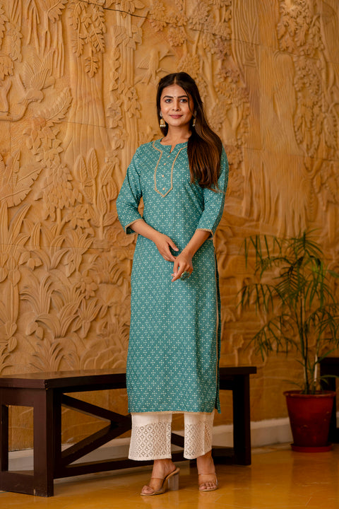 Women Green Bandhani Printed Straight Kurta