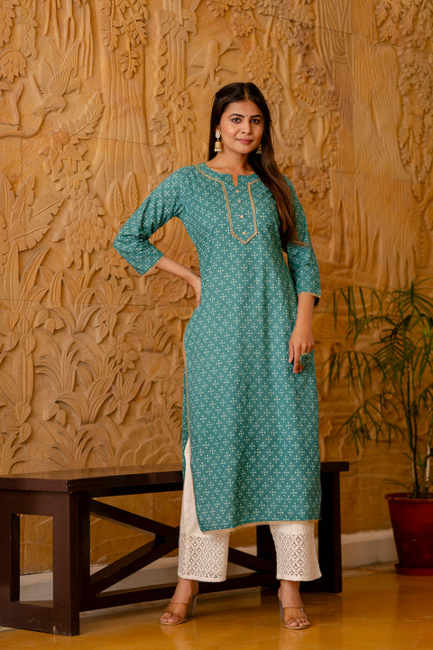 Women Green Bandhani Printed Straight Kurta