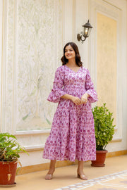 Women Pink Printed Flared Dress