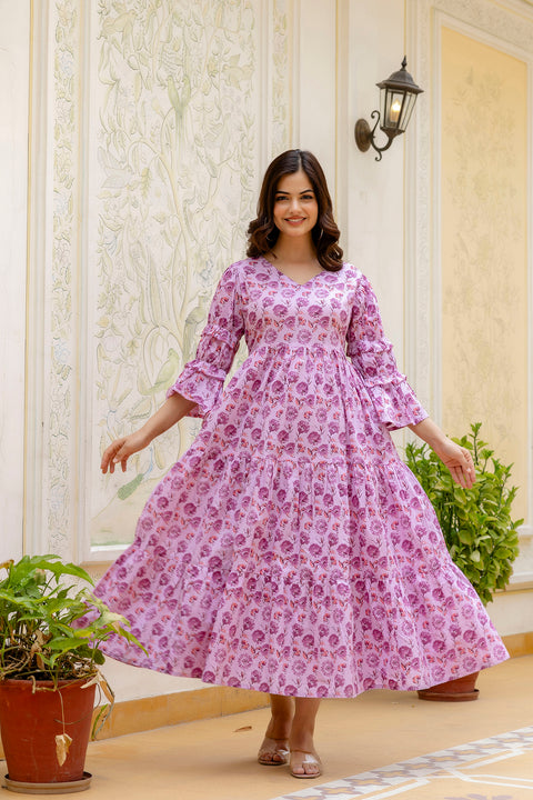 Women Pink Printed Flared Dress