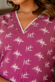 Women Purple Ethnic Printed Straight Kurta with Three Quarter Sleeves