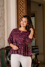 Women Burgundy Peplum Top