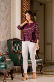 Women Burgundy Peplum Top