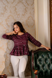 Women Burgundy Peplum Top