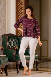 Women Burgundy Peplum Top