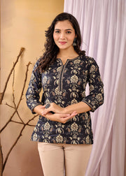 Women Black Printed Straight Tunic