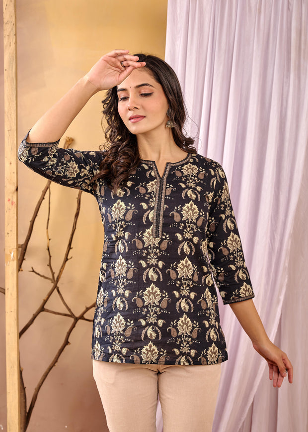 Women Black Printed Straight Tunic