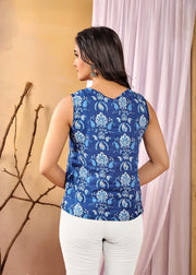 Women Blue Printed Straight Top