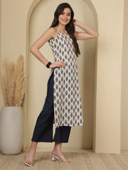 White Printed Kurta for Women