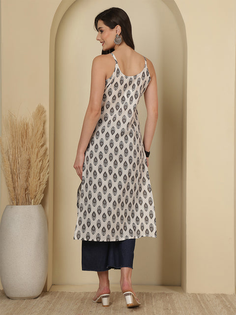 White Printed Kurta for Women