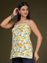 Women Off White Printed Straight Tunic