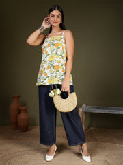 Women Off White Printed Straight Tunic