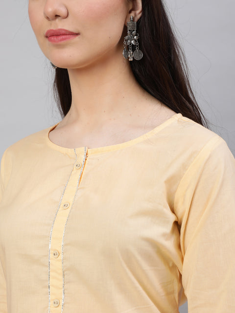 Women Cream Straight Solid Kurta With Trouser And Art Silk Dupatta