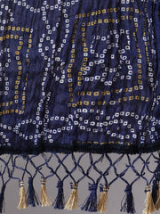 Women Blue Bandhini And Beige Solid Dupatta Combo, Pack Of Two