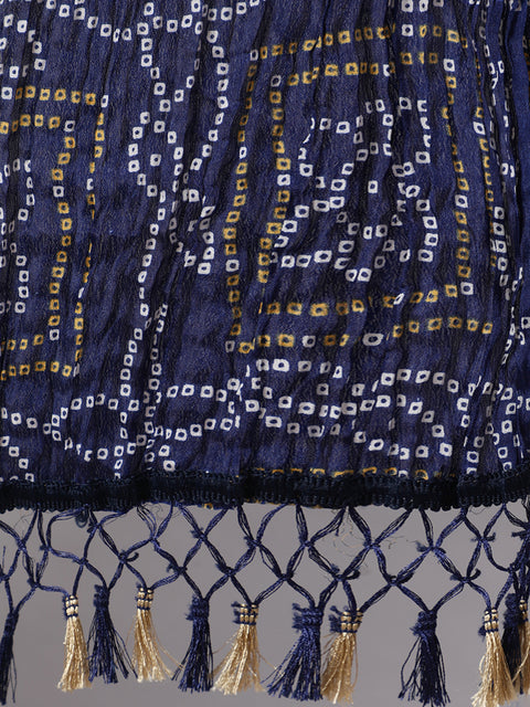 Women Blue Bandhini And Beige Solid Dupatta Combo, Pack Of Two