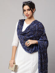 Women Blue Bandhini And Beige Solid Dupatta Combo, Pack Of Two
