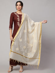 Women Blue Bandhini And Beige Solid Dupatta Combo, Pack Of Two