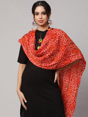 Women Blue Bandhini And Red Bandhani Dupatta Combo, Pack Of Two