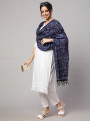 Women Blue Bandhini And Red Bandhani Dupatta Combo, Pack Of Two