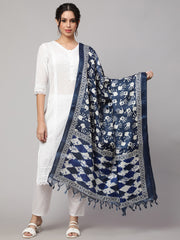 Women Blue And Off White Printed Dupatta Combo, Pack Of Two