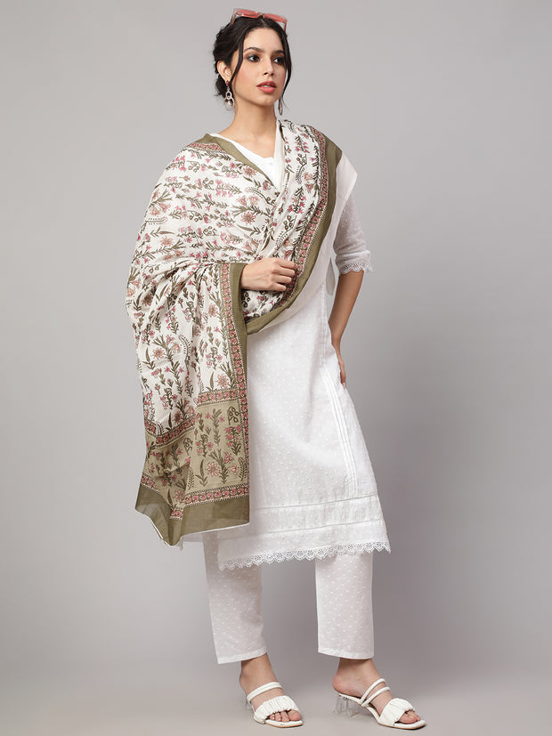 Women Blue And Off White Printed Dupatta Combo, Pack Of Two