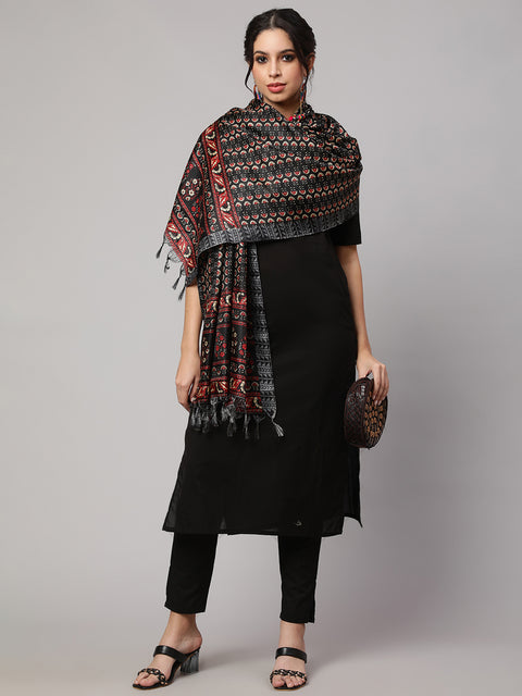 Women Black And Beige Printed Dupatta Combo, Pack Of Two
