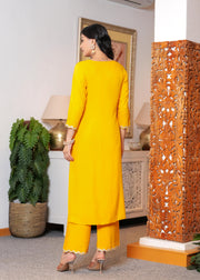 Yellow Embroidered Straight Kurta With Palazzo And Dupatta For Women