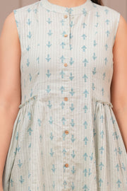 Sage Green Ethnic Printed Flared Dress for Women