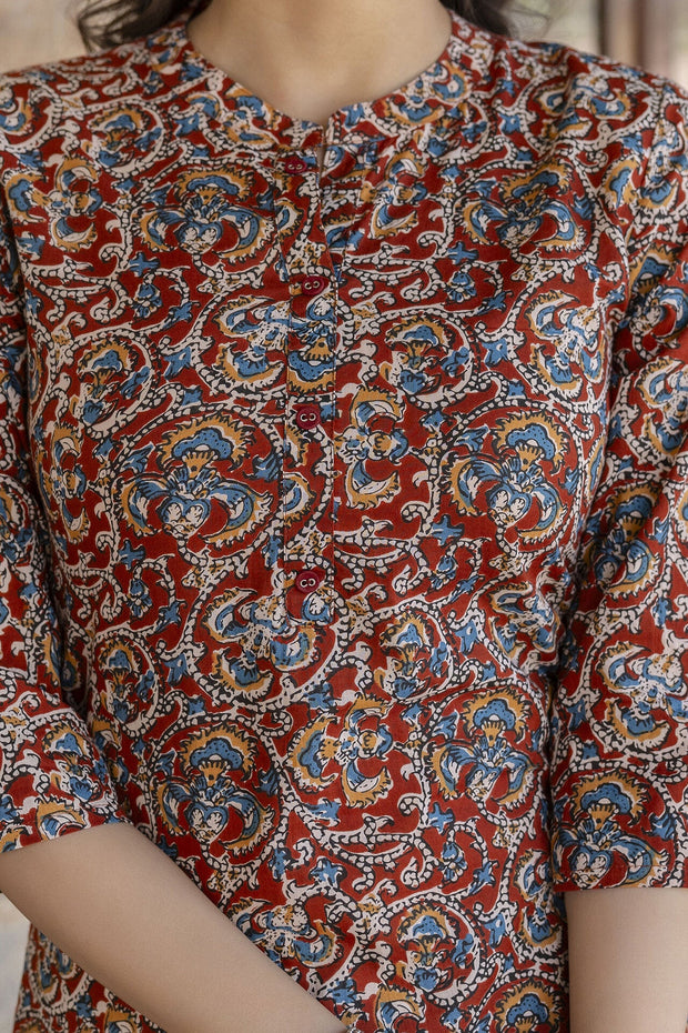 Women Maroon & Cream Printed Straight Kurta Plazzo with Printed Dupatta