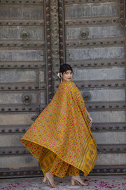 Women Mustard & Gold Printed Straight Kurta With Plazzo  & Dupatta