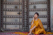 Women Mustard & Gold Printed Straight Kurta With Plazzo  & Dupatta
