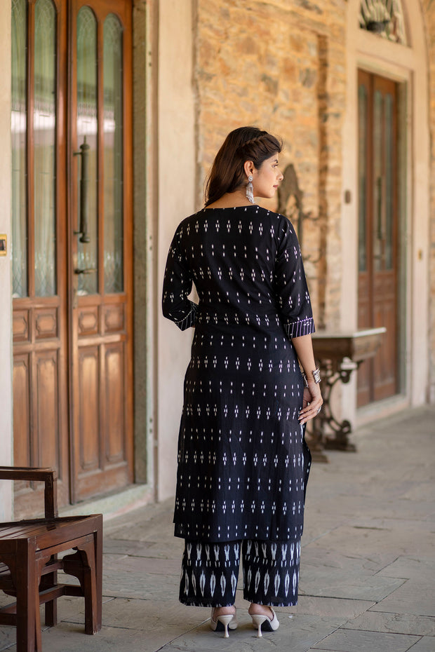 Women Black Ethnic Printed Straight Kurta With Palazzo And Dupatta